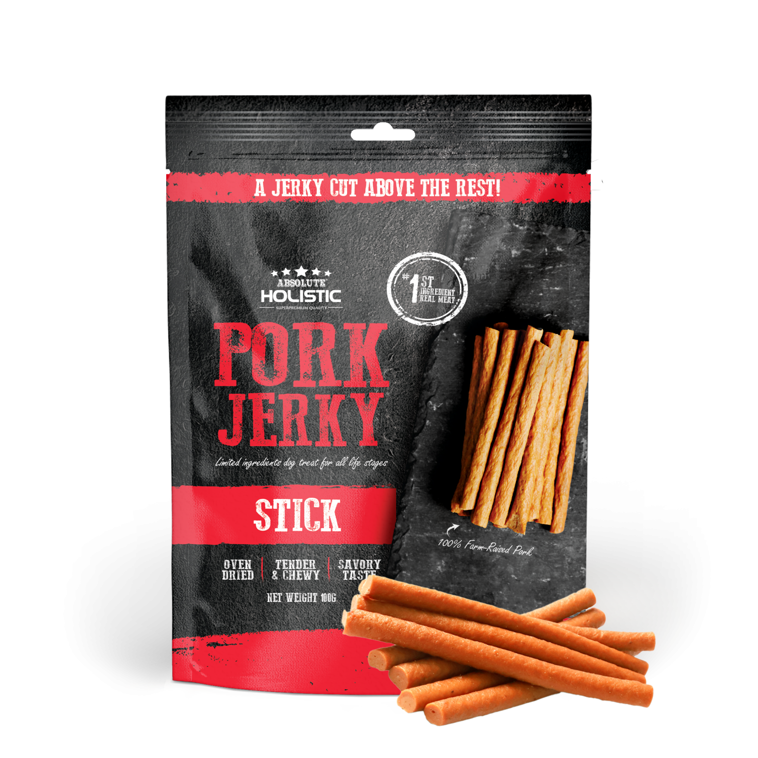 Absolute Holistic Oven Dried Pork Jerky 烘乾鮮豬肉條 100g (新舊包裝隨機發貨)
