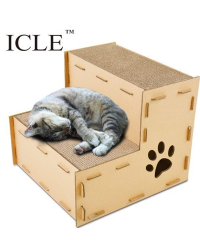 瓦通紙貓抓板附貓草(兩層樓梯)