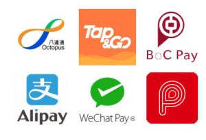 八達通、支付寶香港、BoC Pay、PayMe from HSBC、Tap＆Go「拍住賞」及WeChat Pay HK