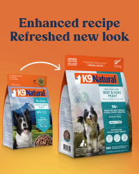 (買1包)K9 Natural – Hoki and Beef Feast 紐西蘭脫水鮮肉狗糧 – 牛肉藍尖尾鱈魚盛宴 (新舊包裝隨機發貨)