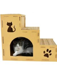 瓦通紙貓抓板附貓草(三層樓梯)