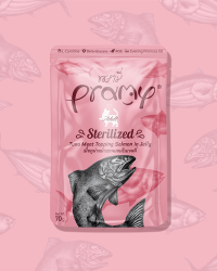 Pramy 功能性貓濕包 – 啫喱系列 (高級白肉吞拿魚+三文魚) – 絕育配方 70g (一盒12包)