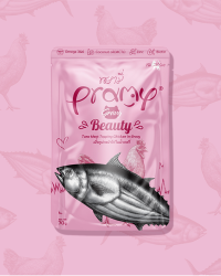 Pramy 功能性貓濕包 – 肉汁系列 (高級白肉吞拿魚+鮮嫩雞肉) – 亮麗毛髮 70g (一盒12包)