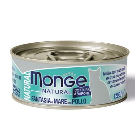 MONGE 天然貓罐頭 - 海鮮雜燴雞肉 (湖水綠色罐) 80g