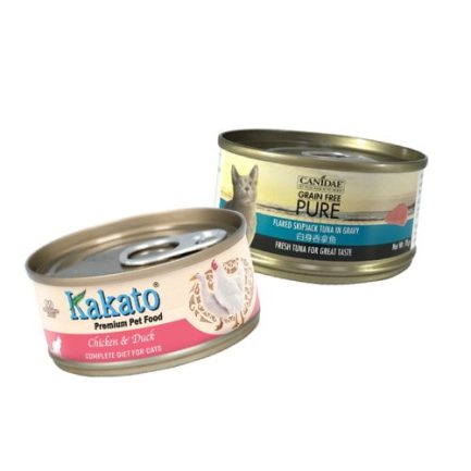 (8月限時優惠)滿$900,即送:Kakato 貓主食罐頭 70g & Canidae咖比(卡比) Felidae Pure貓主食罐頭 70g (各1罐)(味道隨機) 共2罐!(原價:$28)(此優惠可與其他會員優惠使用)