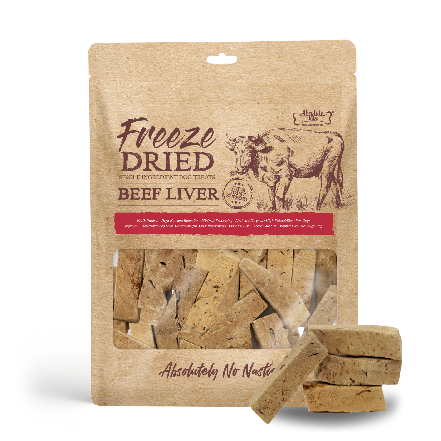 Absolute Bites Freeze Dried Beef Liver 天然凍乾牛肝 70g (狗狗食用) - BC Pets 寵物用品 ...