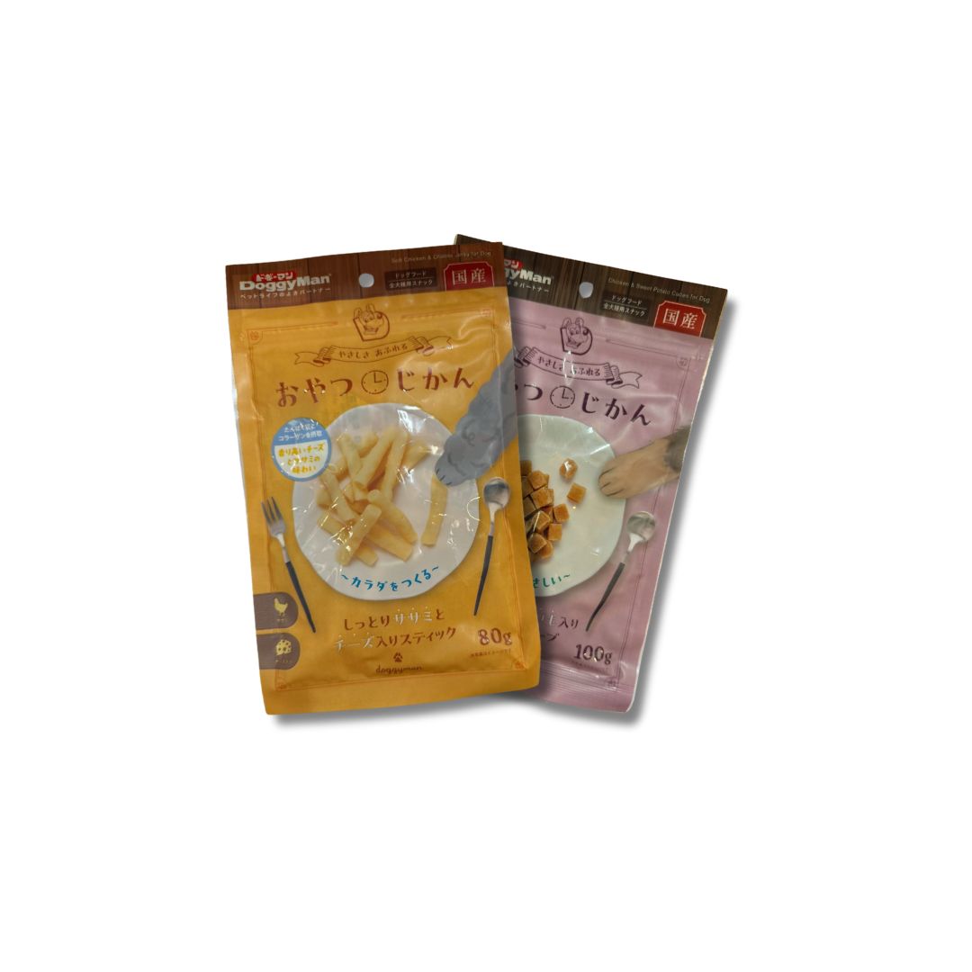 DoggyMan 芝士雞肉軟短條 80g DoggyMan 雞加甜薯方粒 100g