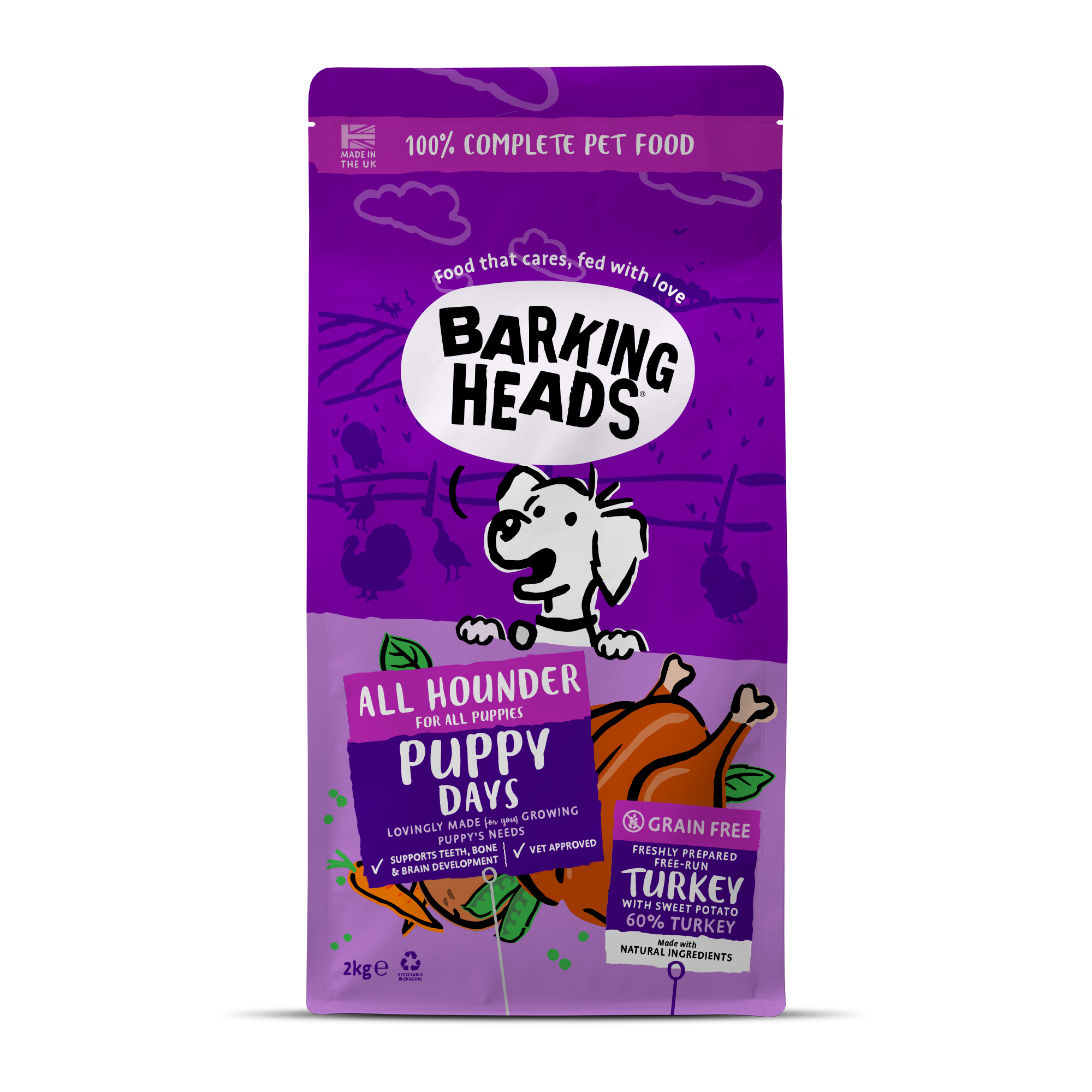 Barking Heads 全配方狗用主食乾糧系列 - Puppy Days 無穀物幼犬成⾧配方(火雞)