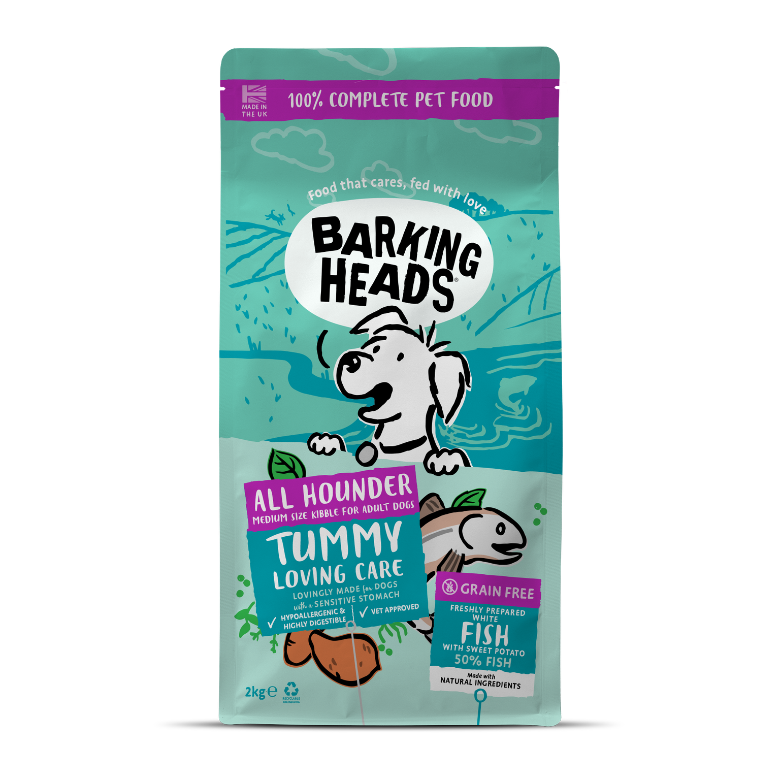 Barking Heads 全配方狗用主食乾糧系列 - Tummy Loving Care 無穀物成犬配方(白魚+三文魚+鱒魚)
