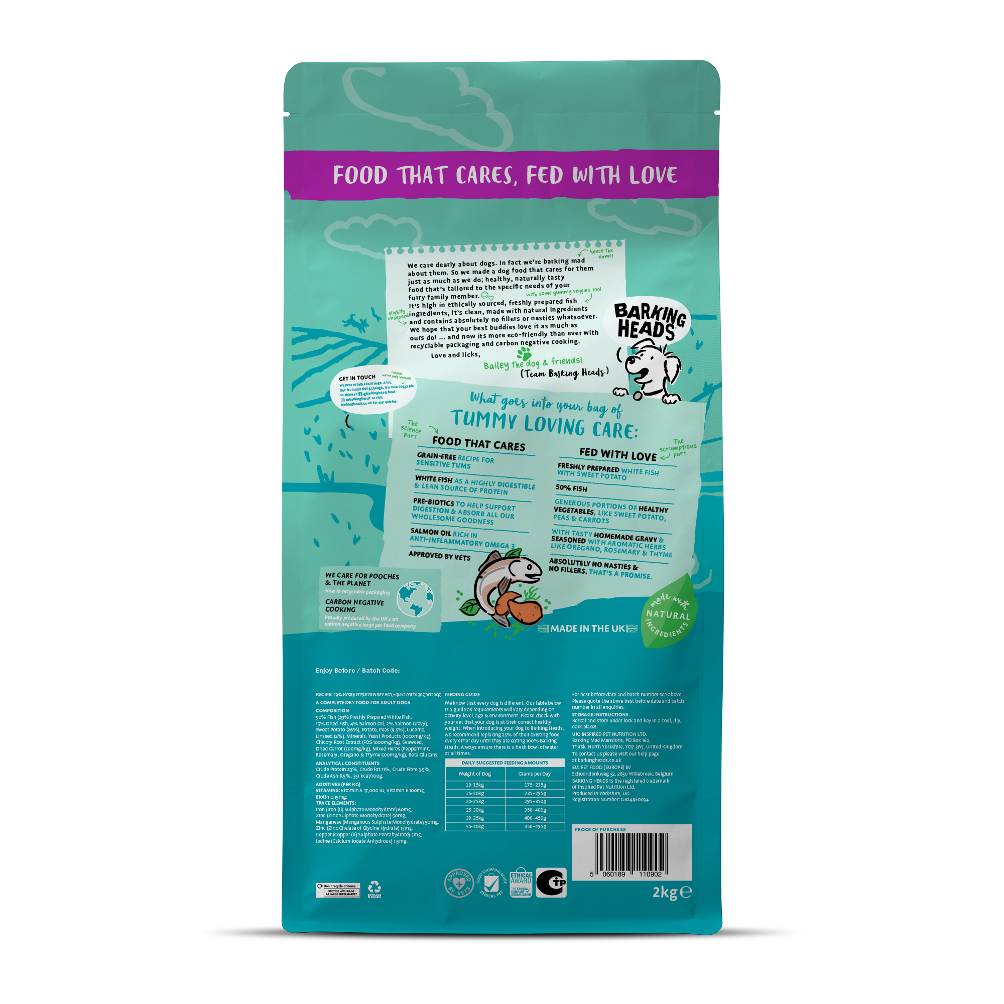 Barking Heads 全配方狗用主食乾糧系列 - Tummy Loving Care 無穀物成犬配方(白魚+三文魚+鱒魚)1
