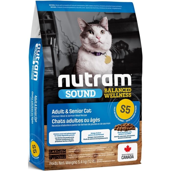 Nutram紐頓 S5 Sound Balanced Wellness 均衡健康系列 雞肉+三文魚貓糧(成老貓)
