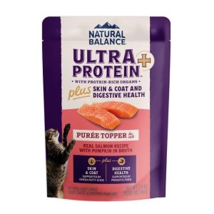 (原箱優惠24包)Natural Balance Ultra Protein Plus Puree Topper 超‧頂級貓肉泥佐餐濕包 – 三文魚南瓜肉泥(皮毛和消化健康) 2.4oz x24