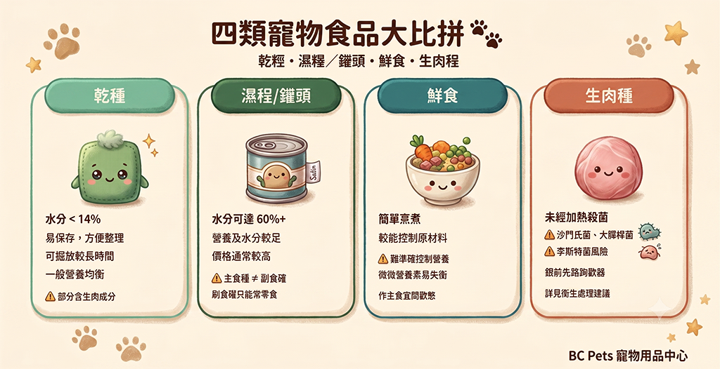 寵物乾糧、濕糧、鮮食、生肉糧比較