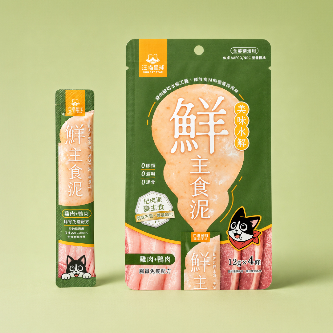 汪喵星球 貓用美味水解鮮主食泥 - 雞肉+鴨肉 12gx4