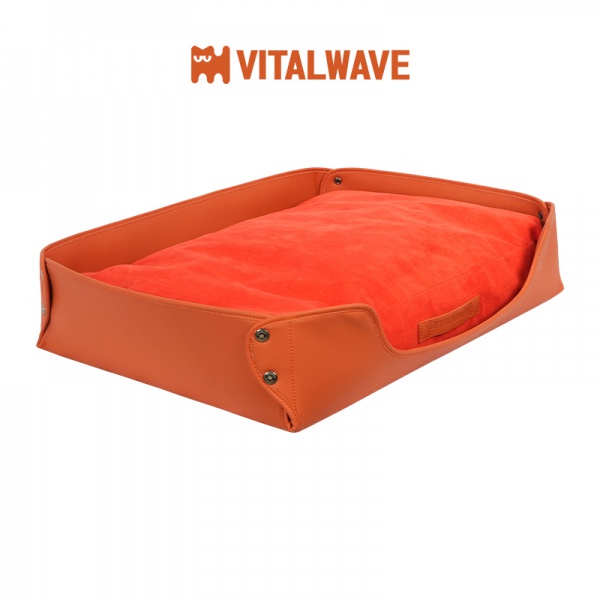 VITALWAVE 皮革絨感寵物矩形窩墊 朱夏橙