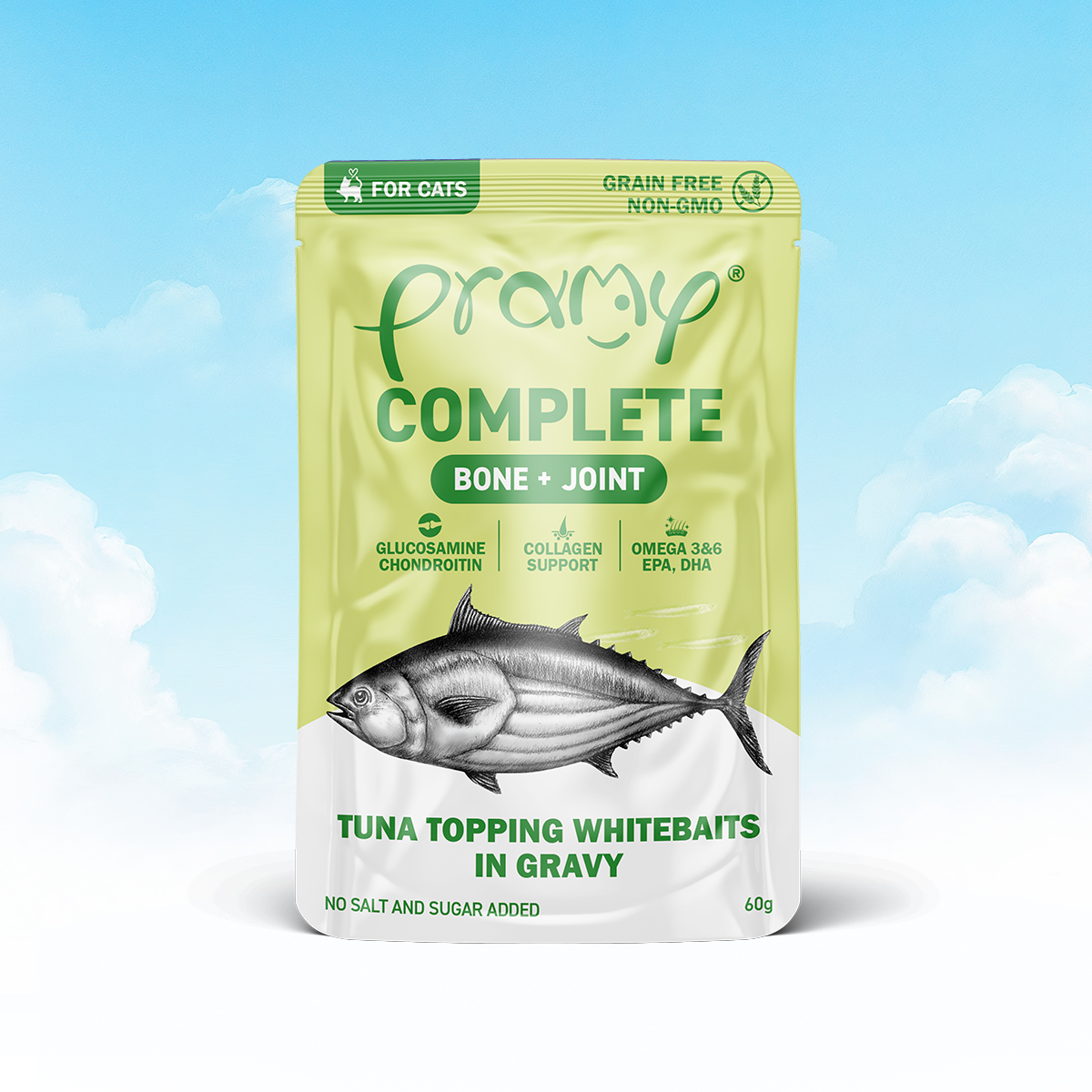 Pramy 功能主食餐包 肉汁系列 - 高級白肉吞拿魚+銀魚 強骨健骼 60g1